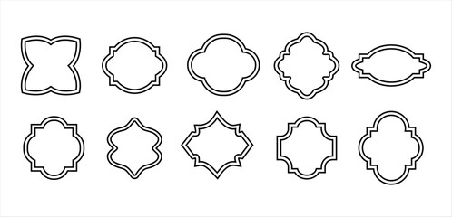 Mediterranean vintage outline editable stroke frame ornate border vector illustration. Decorative classic blue traditional motif.