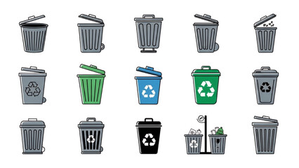 Trash Can Icon Vector | Garbage Bin, Waste Basket, Recycling Logo Design