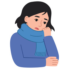 Woman with cold flu symptoms shivering isolated vector illustration on white background