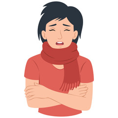 Female with coronavirus chills isolated vector illustration on white background