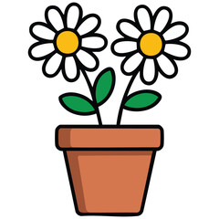 Flowers in decorative flowerpot isolated vector illustration on white background