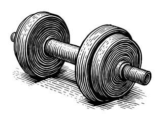 Vintage linocut dumbbell in black and white