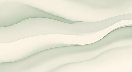 Fototapeta premium Abstract flowing watercolor washes in subtle green and cream tones creating organic curves