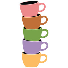 Collection of colorful coffee cups isolated vector illustration on white background