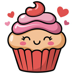 Delicious cupcake with funny face isolated vector illustration on white background