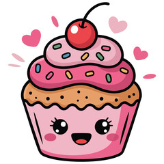 Sweet cupcake with face clipart isolated vector illustration on white background