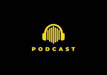 audio podcast technology inside headset logo vector illustration