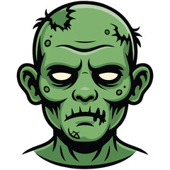 Zombie head cartoon character isolated vector illustration on white background
