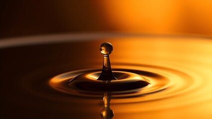 A droplet of a dark beverage creating a ripple, backlit with golden light.