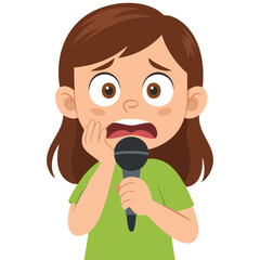 Stressed kid afraid of public speaking isolated vector illustration on white background