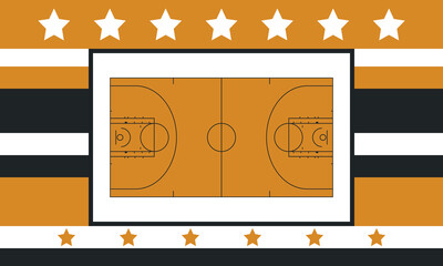 Basketball Court. Basketball design. Street sport art. Game Day. Basketball playoff. Final games. Team championship. Ball for Basketball. Sport creative poster. Modern graphic. Vector wallpaper
