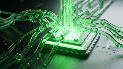 Green glowing computer chip with data transfer concept. - Powered by Adobe