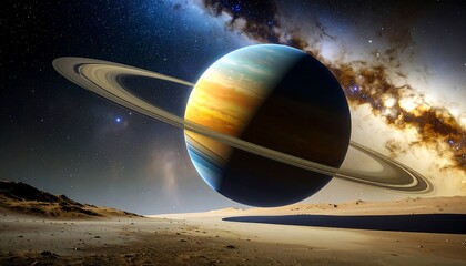 Planetary ring system over desert