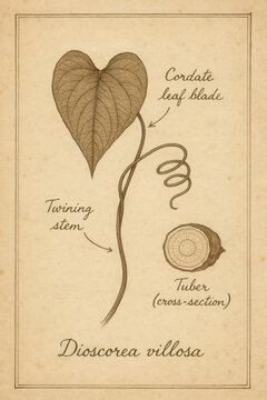 Dioscorea Villosa Botanical Plate with Tuber Cross Section