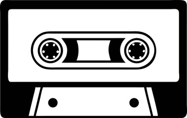 Fototapeta premium Retro Cassette Tape Vintage Music Icon, 80s Nostalgia, Analog Audio, Black and White Illustration, Ai 