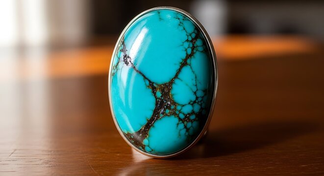 Oval Turquoise Gemstone Ring with Matrix.
