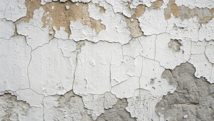 Naklejka premium Weathered wall featuring cracked and peeling paint in muted tones, showcasing age and texture in urban setting