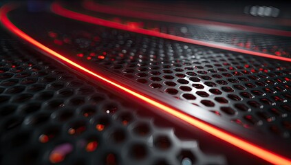 Abstract metallic surface with glowing red lines