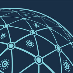 Light cyan global grid sphere showcases interconnected nodes on a dark background