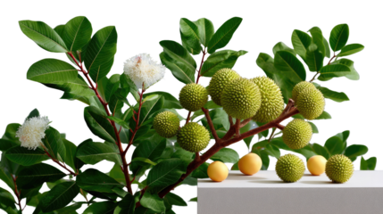 Botanical Harmony: a close-up view showcases the intricate details of the arbutus unedo plant, emphasizing its unique fruits and vibrant foliage.