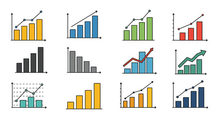 various colorful bar graphs showing data trends over time