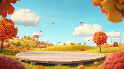 Autumnal wooden platform illustration