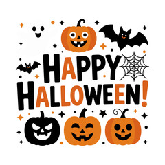 Happy Halloween pumpkins bats and spiderweb vector design for Halloween decorations and holiday fun