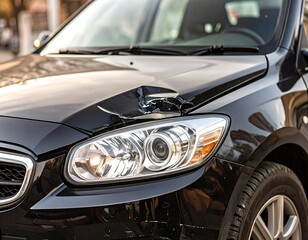 Close-up of a damaged car hood