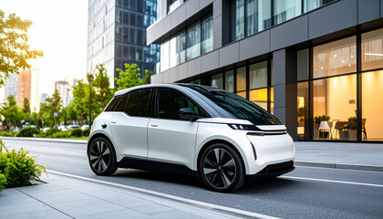 Retro automobile driving fast on a busy city street