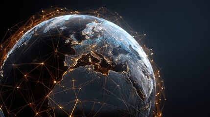 Global Network: Earth with Glowing Connections over Europe and Africa at Night