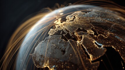 Global Network: Earth with Glowing Connections over Europe and Africa