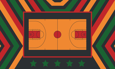 Basketball Court. Basketball design. Street sport art. Game Day. Basketball playoff. Final games. Team championship. Ball for Basketball. Sport creative poster. Modern graphic. Vector wallpaper