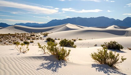 there are many sand dunes with small bushes in the middle