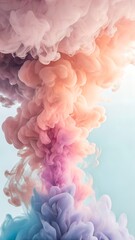 Colorful smoke clouds gently billow, blend, and ascend in soft pastel shades of pink, orange, purple, and blue, creating an abstract artistic background.