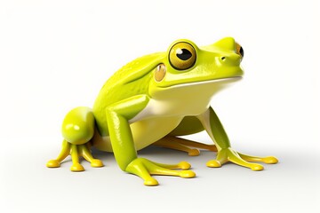 Obraz premium A vibrant green frog perched on a smooth surface, showcasing its glossy skin and curious expression