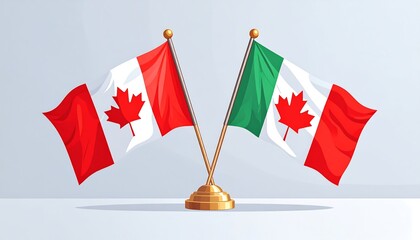 Two flags, Canadian and Italian, on small gold stands