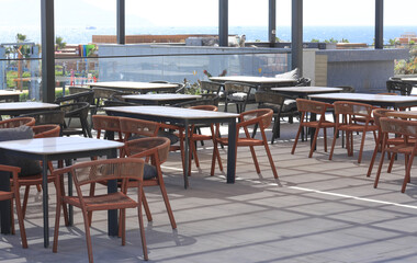 restaurant tables and chairs at the resort