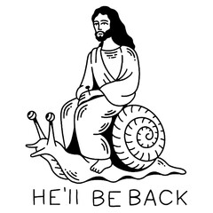 Jesus riding a snail with 