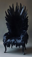 Striking Black Feather Throne Chair Unique Gothic Home Decor and Statement Furniture Piece