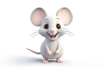 Cheerful cartoon mouse character with big ears and a happy expression on a white background