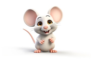 Cute cartoon mouse character smiling happily, standing on a white background, ideal for children's media