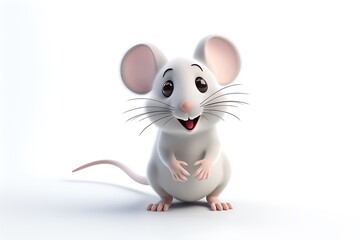 Cute cartoon mouse with a cheerful expression, standing on a white background, perfect for children's content
