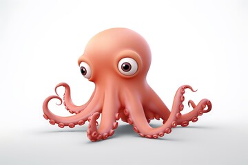 A whimsical cartoon octopus with big eyes and exaggerated features on a plain background