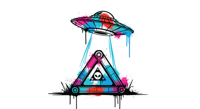 Vibrant Abstract Alien Abduction Symbol with Dripping Paint Art Style