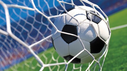 Soccer ball in a goal net.