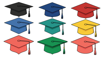 colorful graduation caps arranged neatly in rows