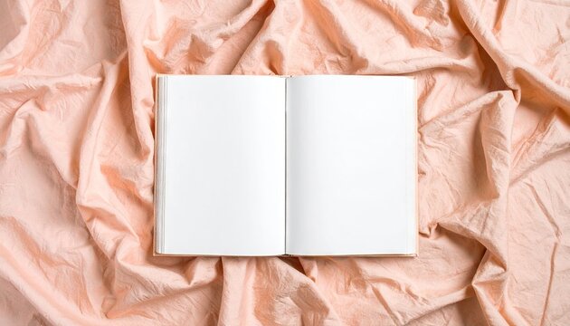 Open Hardback Book on Peach Fabric Mockup