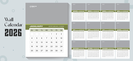 2026 wall calendar template or 2026 corporate business wall calendar