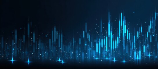 Abstract cityscape of glowing financial data