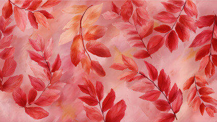Artistic watercolor autumn leaves illustration in red shades